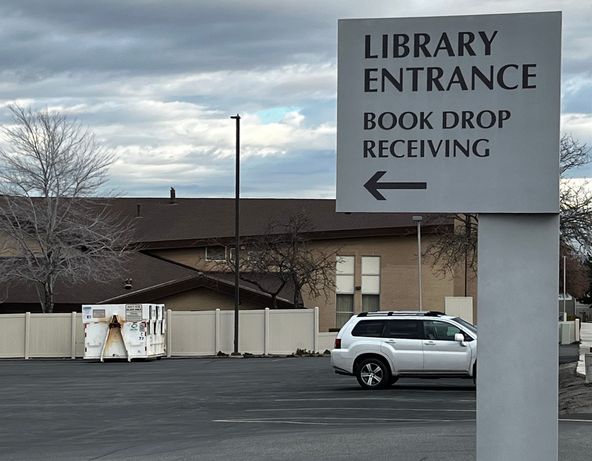 Cottonwood Heights Whitmore Library glass drop-off bin